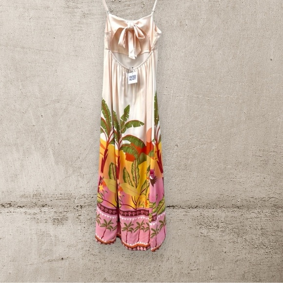 Anthropologie pink palm maxi dress resortwear boho beachy  feminine romantic - Picture 2 of 4